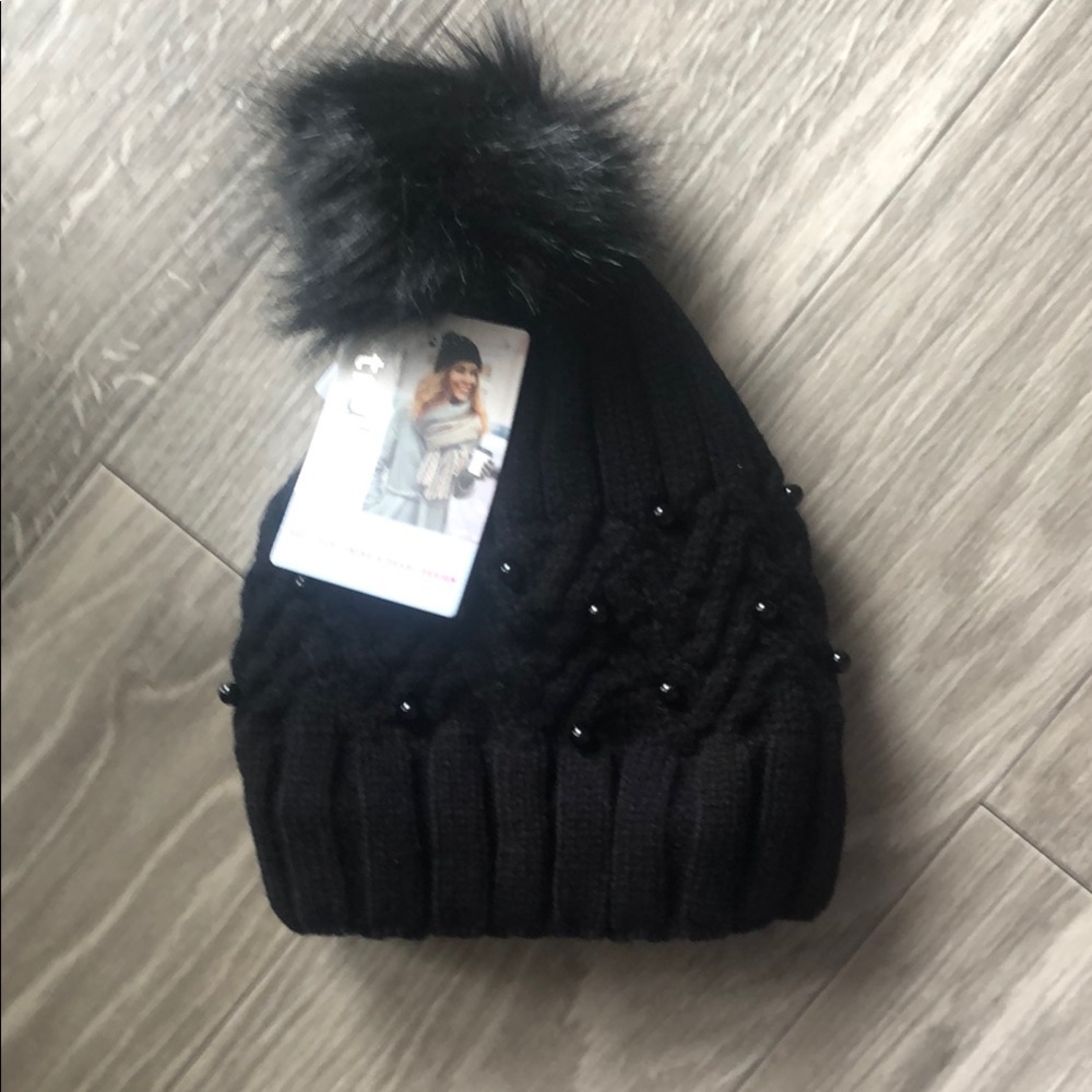 Black Beaded Knit Hat